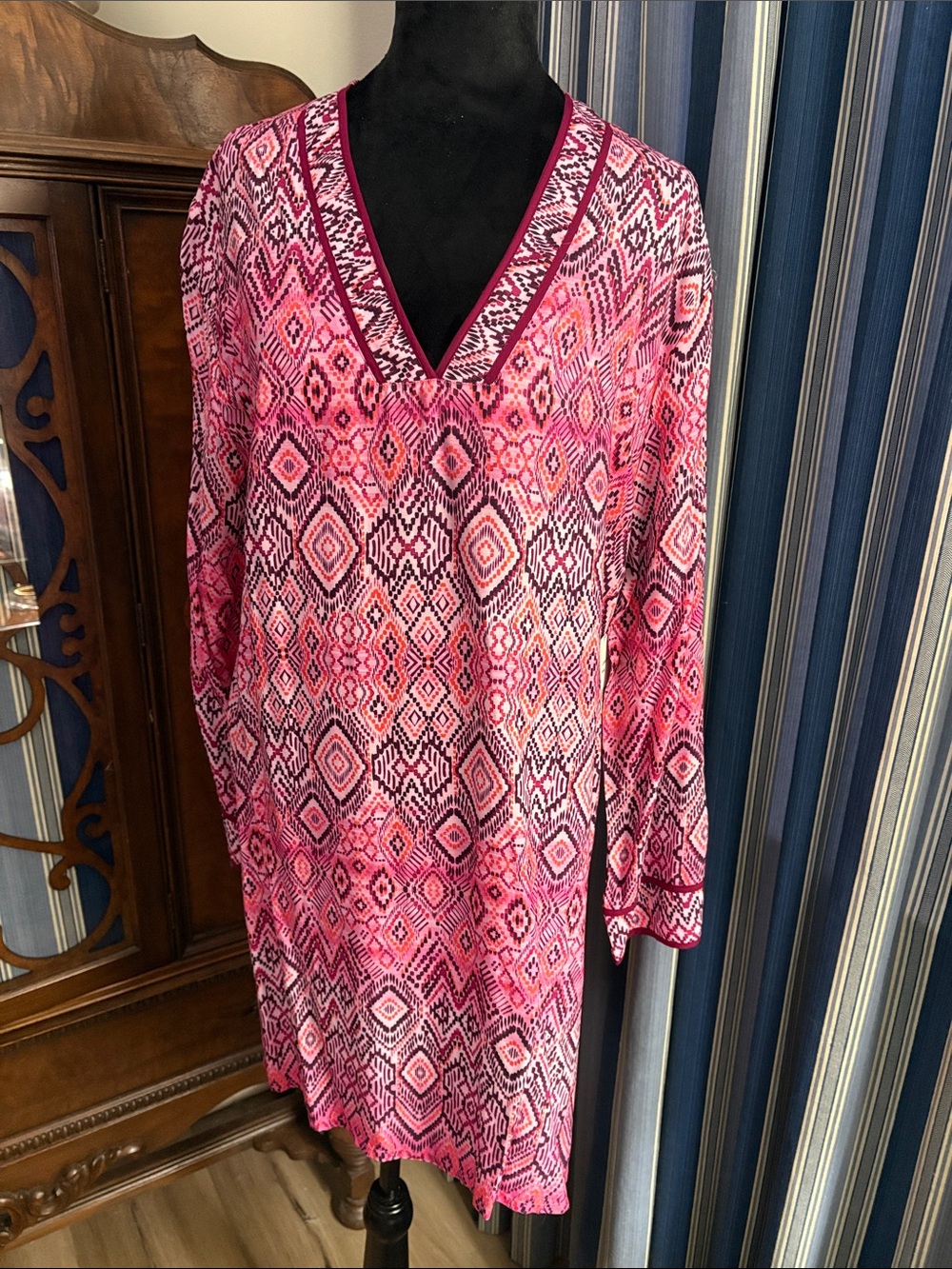 La Blanca Pink Geometric V-Neck Swim Coverup